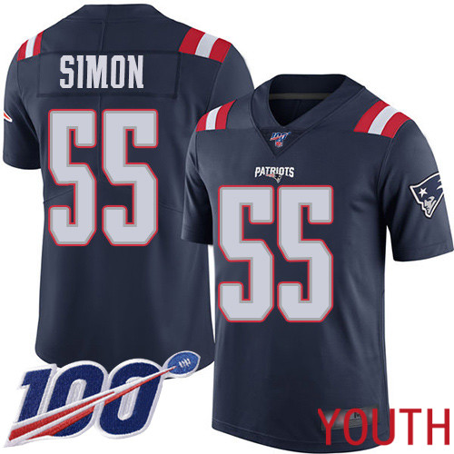 New England Patriots Football #55 100th Season Rush Vapor Limited Navy Blue Youth John Simon NFL Jersey